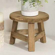 2D Flat Mini Wooden Plant Stool, Small Round Flower Pot Stand Suitable For Indoor And Outdoor, Decorative Display Rack Suitable For Flower Pots, Living Room, Yard Or Balcony High Wooden Base No Electricity Required - A - View 3