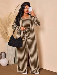 BIUBIU Casual 3 Pieces Outfit For Women Top, Fall Ready Co-Ord Set Elegant - Brown - View 1