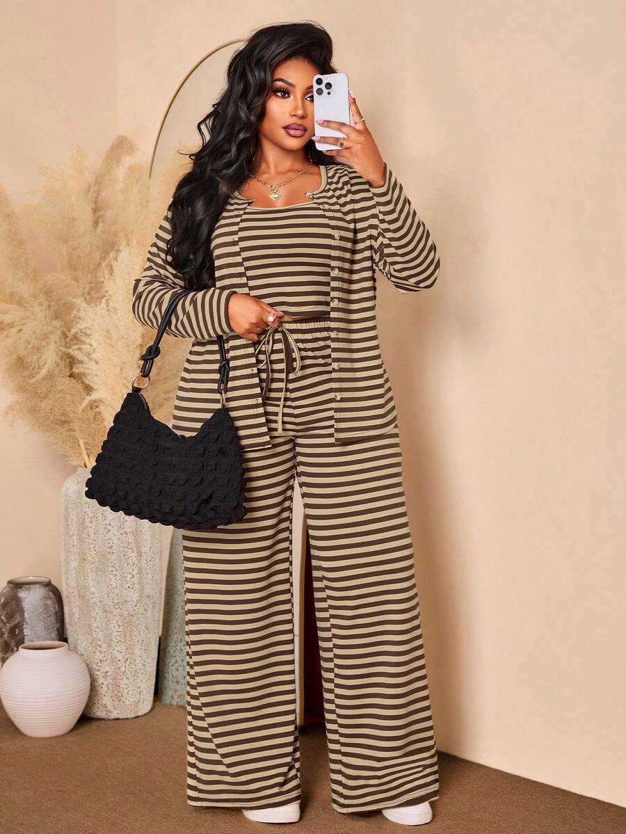 BIUBIU Casual 3 Pieces Outfit For Women Top, Fall Ready Co-Ord Set Elegant - Brown - View 1