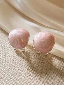 1 Pair Minimalist Elegant Unique Textured Water Drop Shaped Decorative Earrings Suitable For Women Casual And Commute Wear - Silver + Pink - View 4