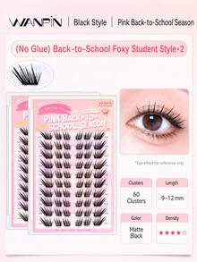 WANPIN WAN PIN School Girl 10-Row Large Capacity Cluster False Eyelashes, 9-12mm C Curl Natural Slim Style, Mixed Length Segmented Lashes, 3D Voluminous Layered Design, Glue-Free Option, Easy To Wear, Suitable For Daily Eye Makeup - C - View 14