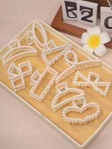 5pcs Women's Elegant Faux Pearl Hair Clips, Non-Slip Large Size Claw Clips Set, Suitable For Thick Curly Hair, French Style Hair Accessories, Travel And Gift - Multi-color - View 3