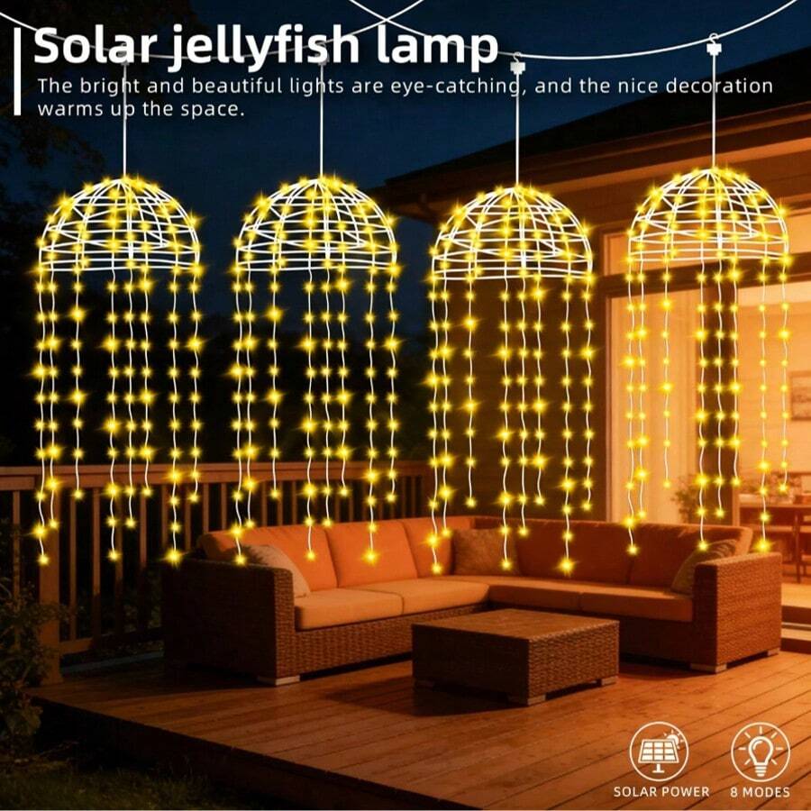Exquisite Solar Hanging Jellyfish Decor Lights In Realistic Jellyfish Design. Soft Tentacles Sway Gently In Breeze. Solar Auto‑Charge And Auto‑On At Dusk. Can Be Hung In Staggered Arrangement. Perfect For Garden, Yard, Homestay And Party Decoration.