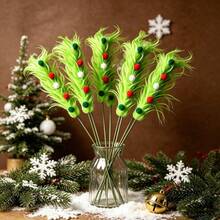 10pcs Long Furry Christmas Decorative Picks, Green Fur Bendable Holiday Decor - Multicolor - View 3