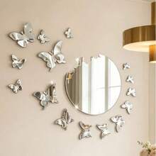 30/16pcs 3D Acrylic Butterfly Wall Stickers, Mirror Waterproof Self-Adhesive Decals, Suitable For Home Daily Decoration, Flat Surface, Wall, Study, Living Room, Door Decoration, Asymmetrical Stickers - Multicolor - View 4
