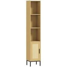 Tall Bathroom Cabinet, Slim Bathroom Cupboard With Open Shelves And Adjustable Shelf, Natural Wood Look - Natural Color - View 1