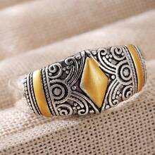 Vintage Vortex Pattern Engraved Dual-Tone Ring, Suitable For Daily Wear, Vacation, Party - Silver - View 9