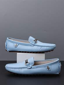 Handmade Men's Loafers, Comfortable Casual Work Driving Slip-On Shoes, Plus Size Men's Loafers, Slip-On Driving Shoes - Sky Blue - View 5