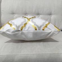 shangxia 4PCS--Gold Foil Geometric Pattern Pillow Covers, Luxury Gold Diamond Lattice Pattern Cushion Covers, Modern Minimalist Living Room Sofa Pillow Covers, Pillow Inserts Not Included - Gold - View 2