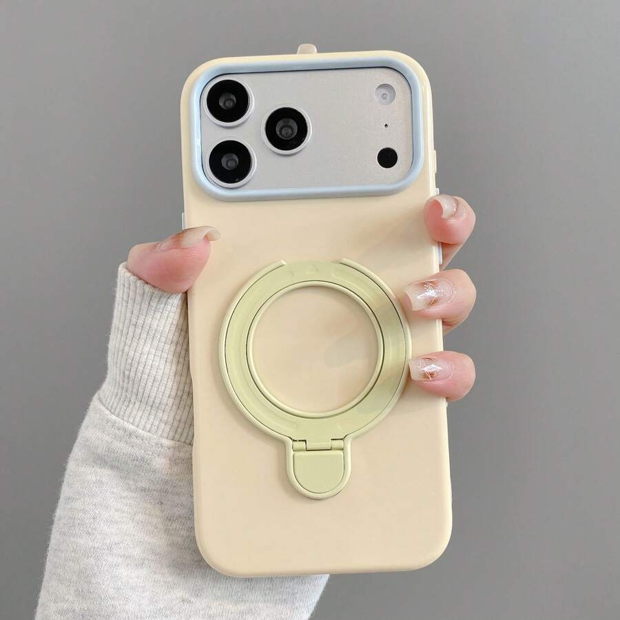 (Order, Follow Store And Favorite Product To Get Free Lanyard) New Dopamine Theme Pudding / Spray Painted Small U-Shield / Free Lanyard / Compatible With All Apple Models, Including Apple 16 Pro Max, 11/12/13/14 Plus, XR, 7/8 Plus And 15 Pro Max. Ideal For Spring Use And Birthday Gifts. - Cream Yellow/Includes Strap - View 1