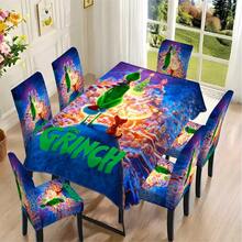 The Grinch The 4pcs Green Monster Themed Christmas Tablecloth And Chair Cover Set; Christmas Decoration, Perfect For Parties And Birthdays, Party Decor Supplies - Multicolor - View 5