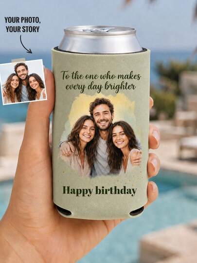 Customized Family Photo Cup Sleeves, Watercolor Portrait Cup Sleeves, Personalized Text Heat-Resistant Sleeves, Suitable For Family Birthday Gifts, Customized Photo Souvenirs, Small Gifts For Family Reunion Parties.