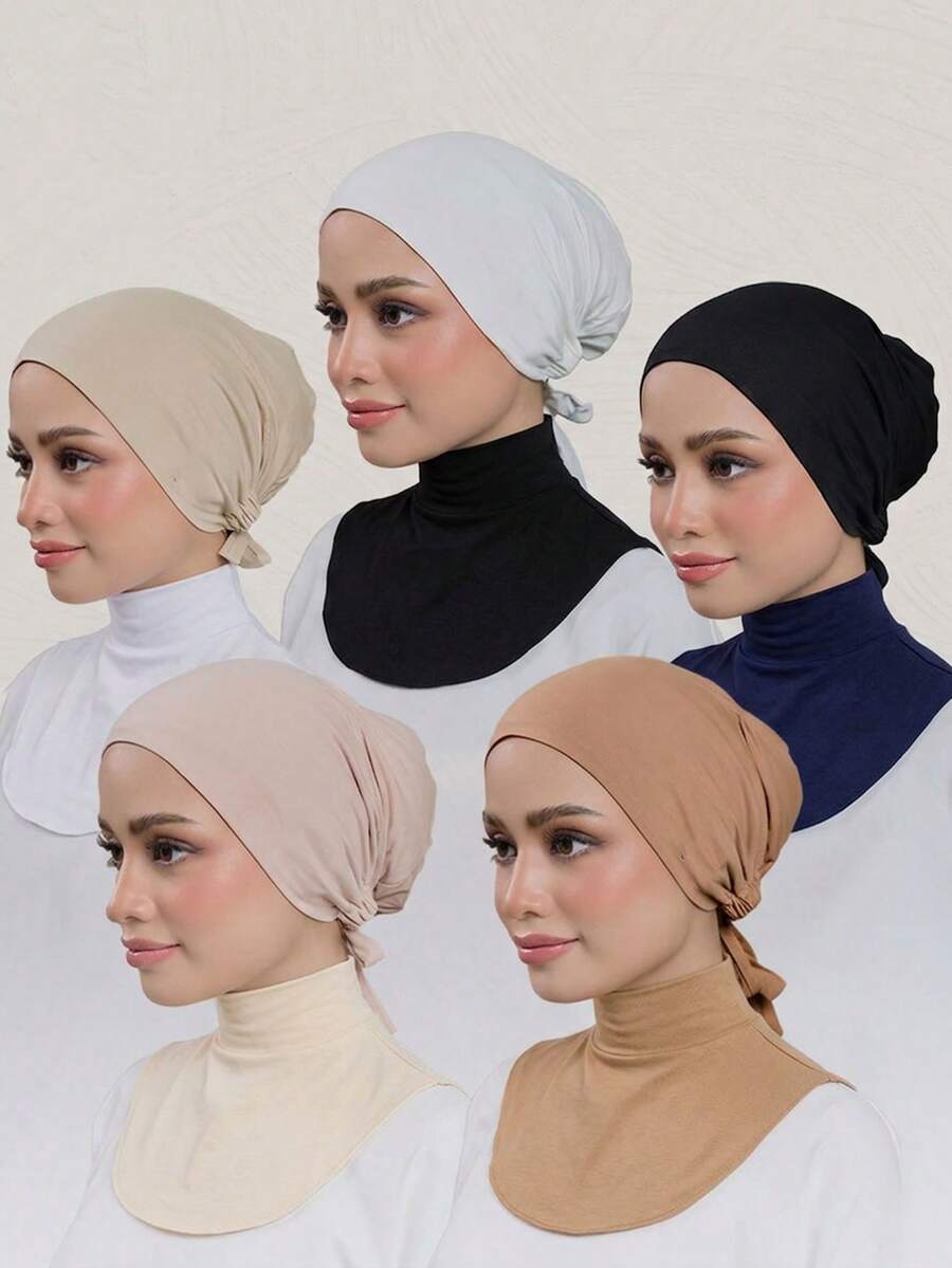 5pcs/Set Women's Fashion Solid Color Sun Protection Casual Fake Collar Scarf