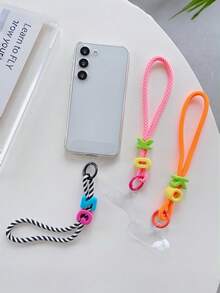Tali Gantungan Ponsel Pendek Bergaris Kontras Warna dengan Patch Penghubung Transparan, Gantungan Huruf Warna-warni 3D, Tali Tangan Anti-Hilang yang Dapat Dilepas, Aksesori Tas dan Kunci (Casing Ponsel Tidak Termasuk) - MultiWarna - View 11