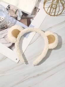1pc Cute Brown Bear Ear Soft Plush Headband, Fluffy Animal Ear Makeup Home Hair Accessory - Multicolor - View 6