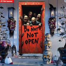 2D Flat Door Banner, 1pc, Halloween Theme, Upcoming Scary Zombie, Door With "Do Not Open" Sign, Spooky Haunted House Entrance Decoration - A - View 2