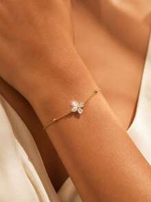 VceTd 1PC Romantic Luxury Stainless Steel Women's Pendant Bracelet With Glass Inlaid Flower Decoration, Suitable For Daily Wear, Date Or Gift - Yellow Gold - View 1
