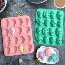 1pc Halloween Style Skull Silicone Mold, DIY Baking Chocolate Candy Ice Pudding Mold, Used For Scary Halloween Party Cake Decoration, Dessert Making Tool - Multicolor - View 4