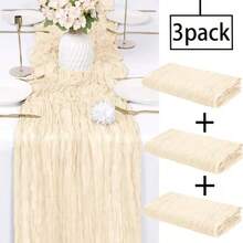 3PCS Cheesecloth Tablecloth, Bohemian Gauze Tablecloth, Rustic Transparent Tablecloth Suitable For Wedding, Bridal Shower, Birthday Party, Dining Table Decoration, Thanksgiving, Christmas Decoration - Multicolor - View 28