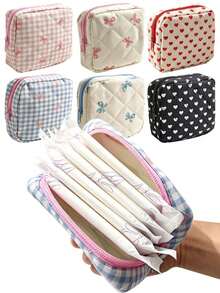 5pcs Sanitary Pad Storage Bags, Portable Tampon Pouches, Cute Mini Menstrual Pad Bags, Multifunctional Travel Storage Bags, Made Of PU Waterproof Material With Adorable Patterns, Suitable For Storing Women's Personal Care Items - Multicolor - View 11