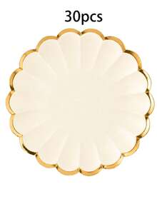 10pcs/30pcs/50pcs Beige Paper Plates With Gold Scalloped Flower Rim,9 Inch Dinner Plates & 7 Inch Dessert Plates Decorative Paper Plates For Wedding Bridal Shower Birthday Tea Party Holiday Tableware Supplies - Beige With Gold Trim - View 9