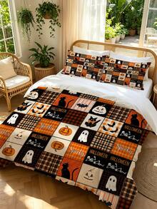 3pcs Watercolor Pumpkin Maple Leaf Duvet Cover Set (1*Duvet Cover + 2*Pillowcase, Without Core), Autumn Maple Leaves Small Berries Seasonal Design, Rustic Thanksgiving Farmhouse Bed Set, Suitable For Hotel, Bedroom, Guest Room And Dormitory - Multicolor - View 8