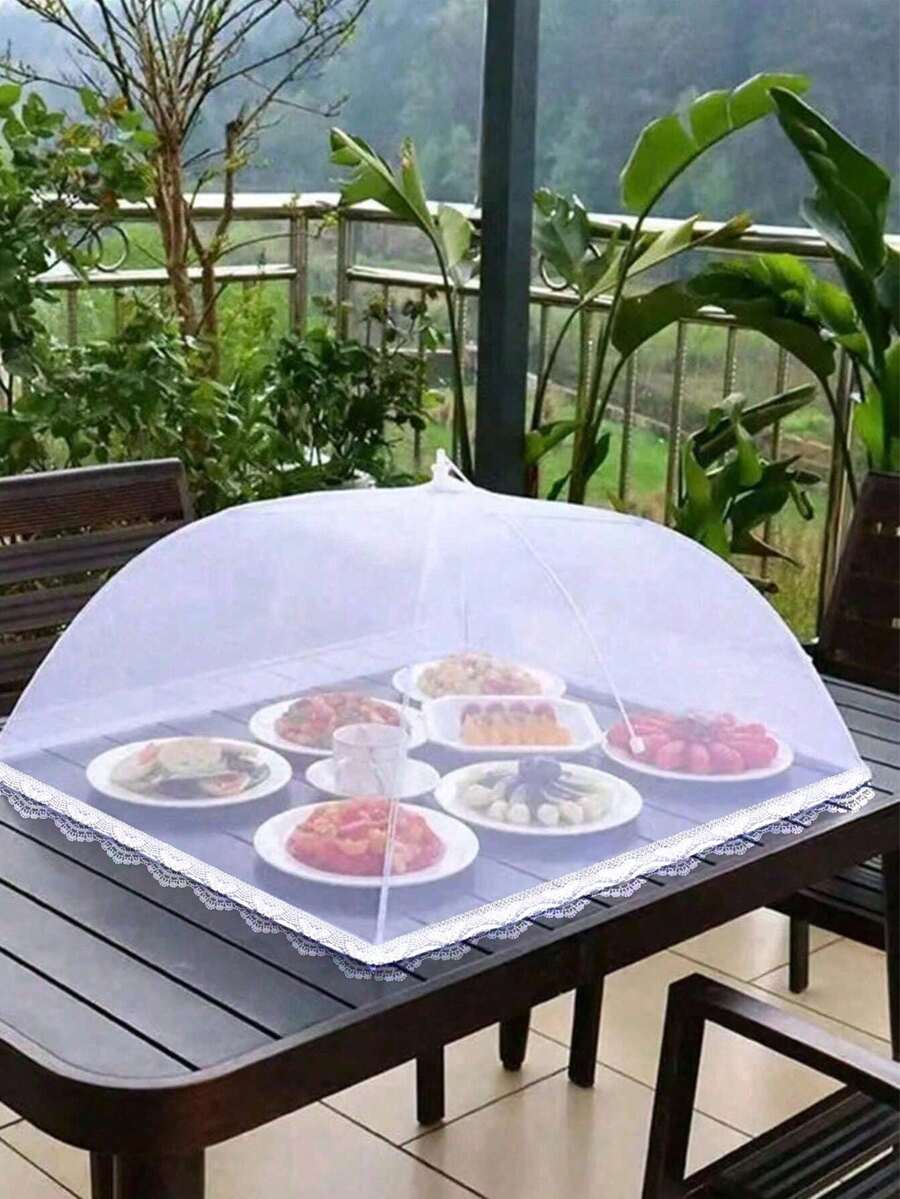1件白色可折疊防蟲/防蚊食物罩－可拆洗網狀蔬菜餐桌蓋，適用於露營/餐廳