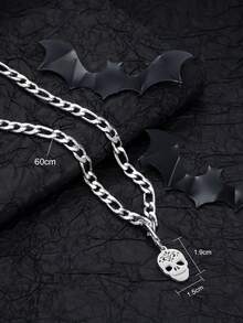 1pc Fashion Creative Skull Stainless Steel Pendant Necklace, Men's Halloween Party Accessory - Silver - View 4