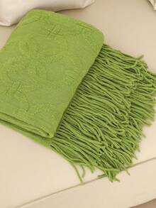 1pc Chain Pattern Rug, Nordic Style Acrylic Rectangular Solid Color Knitted Bed Blanket, Suitable For Home Daily, Office, Nap Use - Grass Green - View 2