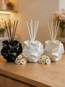 1pc Asymmetrical Pleated Wavy Design Flameless Aromatherapy Bottle, Black, White, Spotted Artistic Style Empty Fragrance Diffuser Vessel, Refillable Aromatherapy Container, Bedroom Living Room Kitchen Desktop Decor Ornament, Unique Home Fragrance Accessory, DIY Essential Oil Dispenser Vessel - Multicolor - View 5