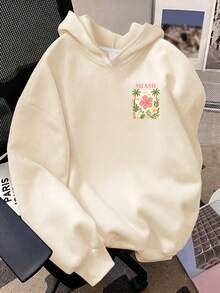 1pc Girls Floral Print Pullover Sweatshirt, Long Sleeve Design, Suitable For Autumn/Winter Wear - Apricot - View 3