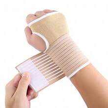 Soft Thumb-Opening Elastic Breathable Knitted Wrist Support With Fixed Extension Design, Suitable For Cycling, Running, Basketball And Other Sports (Single Pack) - Apricot - View 6