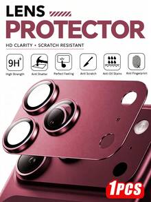1入 [2026新款] 9H鋼化玻璃相機鏡頭保護貼，適用 18 Pro Max/18 Pro，金屬邊框，超薄高清透明，防水防指紋防刮，全覆蓋，無氣泡易安裝，相容手機殼，科技愛好者專用高級手機配件（酒紅色） - 酒紅色 - 查看 2
