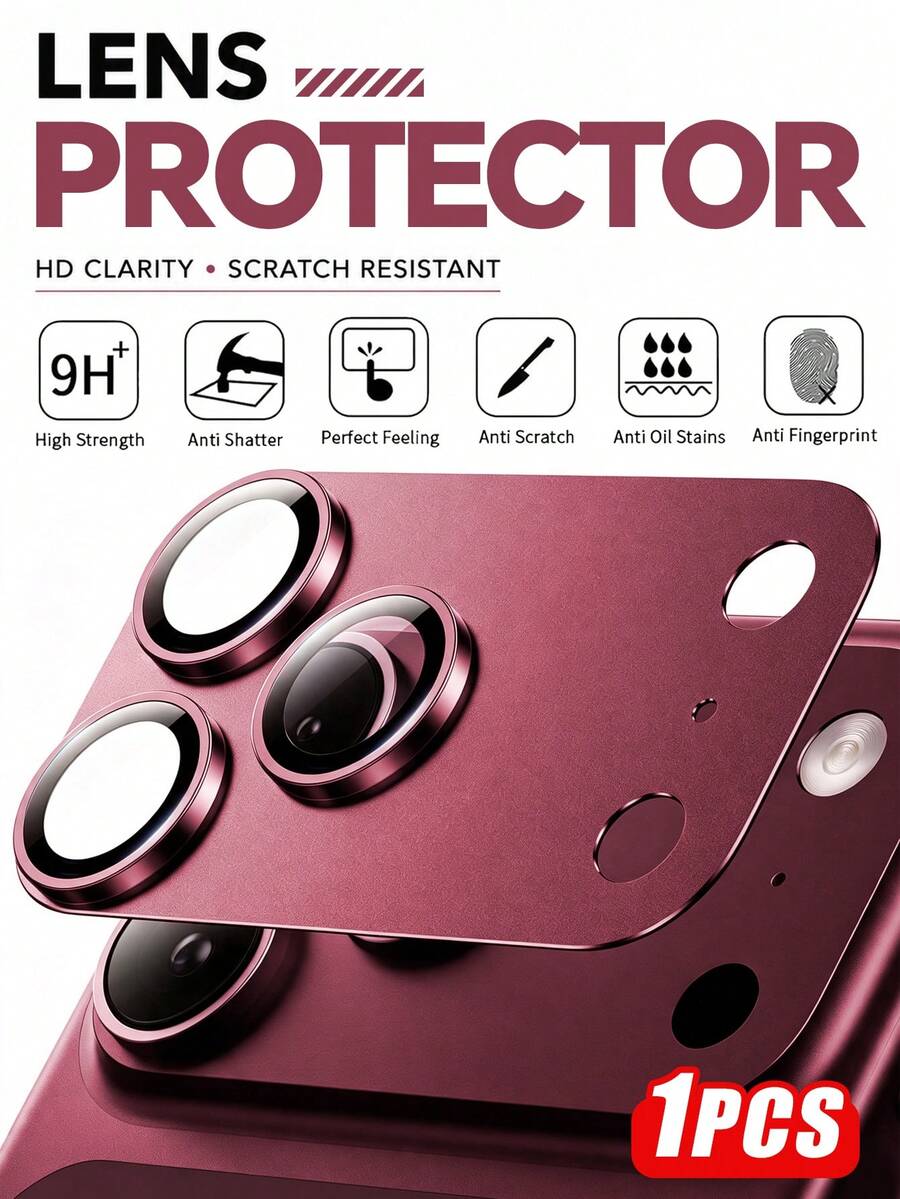 1入 [2026新款] 9H鋼化玻璃相機鏡頭保護貼，適用 18 Pro Max/18 Pro，金屬邊框，超薄高清透明，防水防指紋防刮，全覆蓋，無氣泡易安裝，相容手機殼，科技愛好者專用高級手機配件（酒紅色）