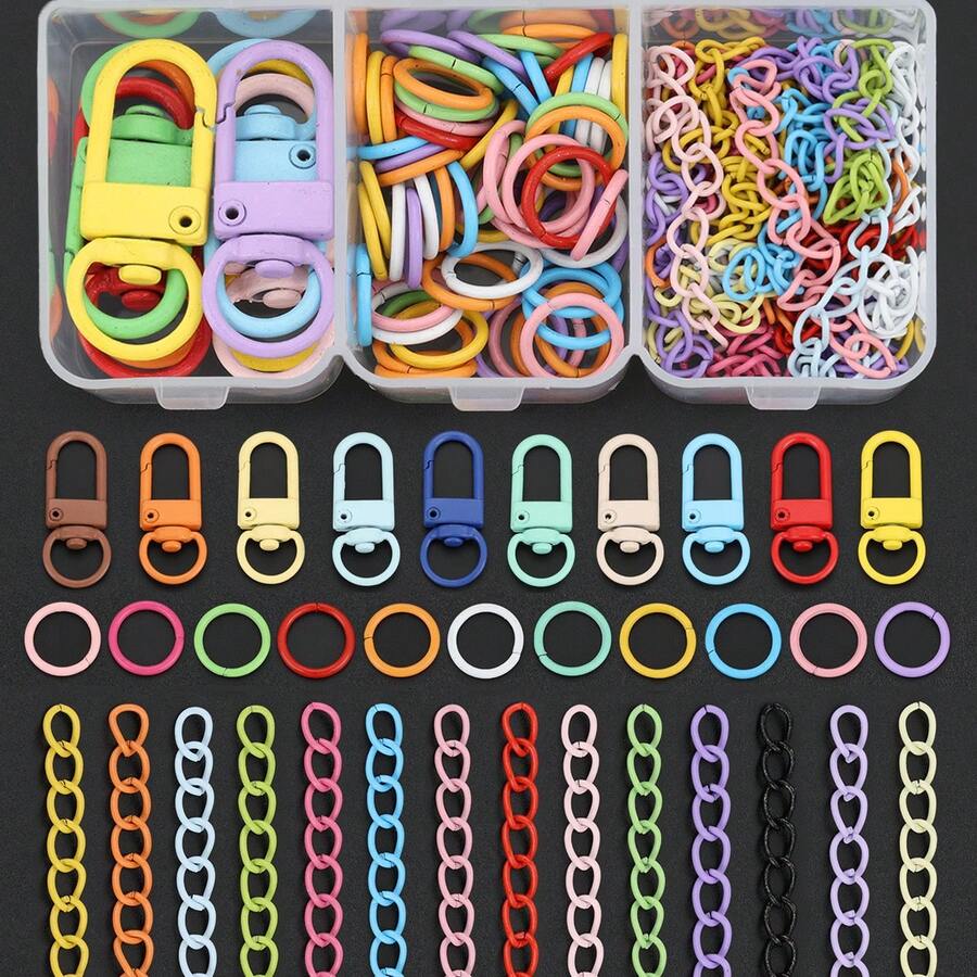 102pcs DIY Keychain Making Parts, Random Mixed Colors, Includes Rotating Lobster Clasp, Jump Rings, 5-Section Chains, Door Hooks, Connector Hooks, Suitable For Braided DIY Keychains, Bag Charms, Open Connectors, Keychain Accessories Making Materials, DIY Key Ring Accessories - Clasp & Jump Ring & Extension Chain - View 1