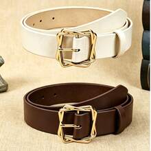 APLCSEY 2pcs Women's Black PU Leather Belts, Fashionable Casual Street Style Waist Belts Suitable For Daily Wear - Brown + White - View 6
