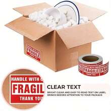 Handle With Care Fragile Thank You, Red Warning Shipping Label Stickers (1" X 1.8"),250Pcs/Roll - View 2