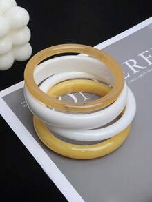 4pcs Round Resin Bracelet Set, Fashionable Retro Style, Suitable For Women's Daily Commute, Party And Banquet Matching - Multicolor - View 1