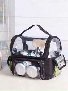 1pc Large Capacity Transparent Crossbody Makeup Bag, Toiletry Storage Organizer - Black - View 4