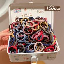 100pcs Colorful Elastic Hair Bands, Cute Girls Durable Hair Ties Hair Accessories - Multicolor - View 2