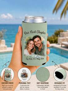 Custom Photo & Text Beverage Can Sleeve, Upload Your Own Image Personalized Beverage Can Sleeve, Custom Text Location & Date, Party Favor, Perfect Souvenir For Bachelorette/Bachelor Party, Outdoor Gathering And Holiday Celebration - Multicolor - View 4