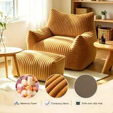 Lazy Sofa Couch With Ottoman,Comfy Corduroy Sofa Chair For Living Room Bedroom - Yellow - View 4