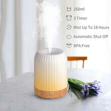 Aromatherapy Diffuser, Bedroom Essential Oil Diffuser, Quiet Home Humidifier, 250ml Aromatherapy Diffuser With 7 LED Color Options (Warm Light Optional), Built-In Auto Timer 1H/3H/6H, Auto Shut-Off Function, Suitable For Bedroom, Nursery, Hotel And Plants - White - View 3