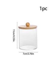 Set Penyimpanan Kamar Mandi Transparan 1/2/3/4 buah (Dengan Tutup dan Baki Bambu) – Wadah Penyimpanan Cotton Bud, Tusuk Benang Gigi, dan Bola Kapas – Cocok untuk Meja dan Wastafel Kamar Mandi - beraneka warna - View 18