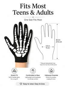 1 Pair Glow-In-The-Dark Halloween Skeleton Bone Print Gloves, Unisex Full Finger Costume Gloves, Party Cosplay Role Play Holiday Accessory - Halloween Style a - View 5