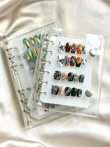 Transparent Loose-Leaf Wearable Nail Display Album, Detachable Inner Pages Nail Sample Storage Book, Handmade Nail Chip Style Collection Storage Album With Adhesive Strips, Professional Nail Studio Use - Multicolor - View 1