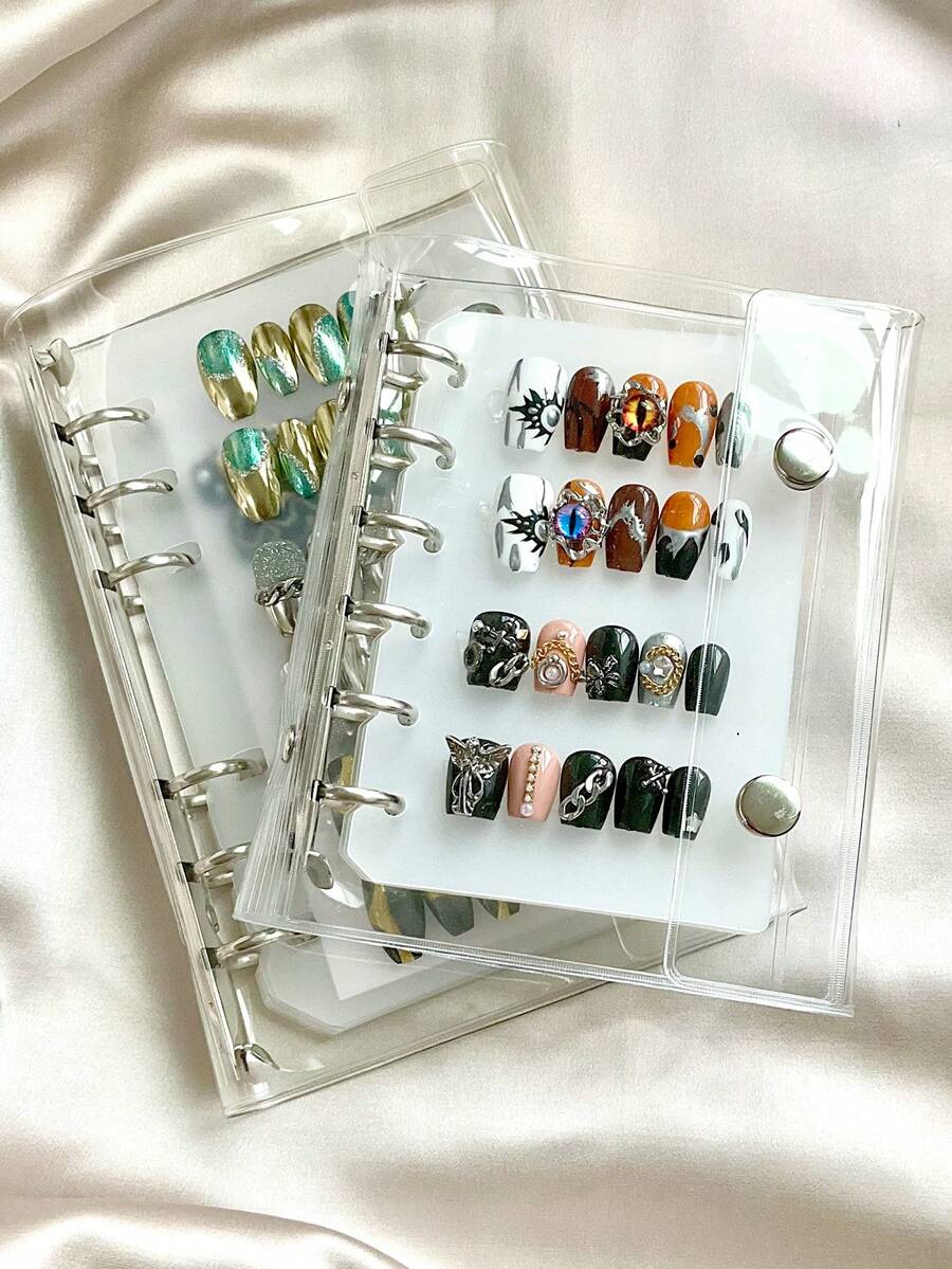 Transparent Loose-Leaf Wearable Nail Display Album, Detachable Inner Pages Nail Sample Storage Book, Handmade Nail Chip Style Collection Storage Album With Adhesive Strips, Professional Nail Studio Use - Multicolor - View 1