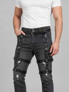 1pc Punk Gothic Leather Leg Strap With PU Adjustable Waist Belt Cosplay Accessory - Black - View 3