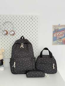 1 Set Fashionable Collegiate Style Heart/Bow Print Backpack Set, Includes Backpack, Lunch Bag And Pencil Case, With Laptop Compartment, Adjustable Shoulder Straps, Multi-Pocket Large Capacity, Multi-Function School Bag Set, Suitable For Girls/Teenagers/College Students/Graduates Daily Use/Vacation/Travel/Back To School. - Multicolor - View 15