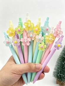 1/5pcs Macaron Multi-Color Transparent Floral Patch Neutral Pens, Highly Attractive Girl Floral Ballpoint Pens, Student Exam Practice Journal Writing Stationery, Back To School Gift For Friends - Five-petal Flower - View 1